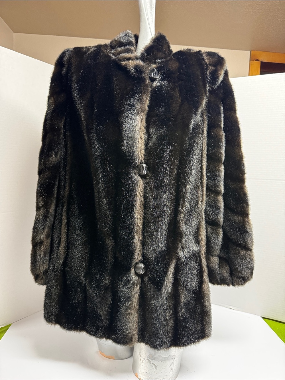 Tissavel of France Dark Brown Faux Fur Pea Coat